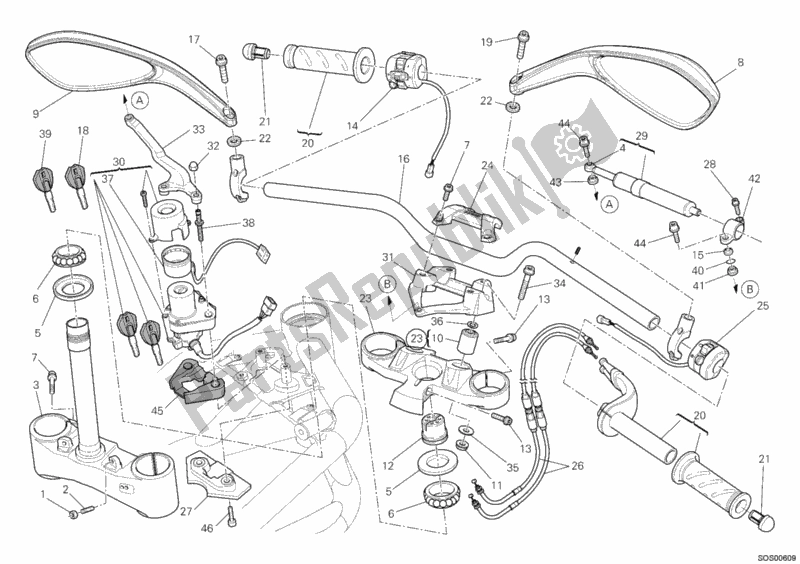 Alle onderdelen voor de Stuur van de Ducati Streetfighter S 1100 2012